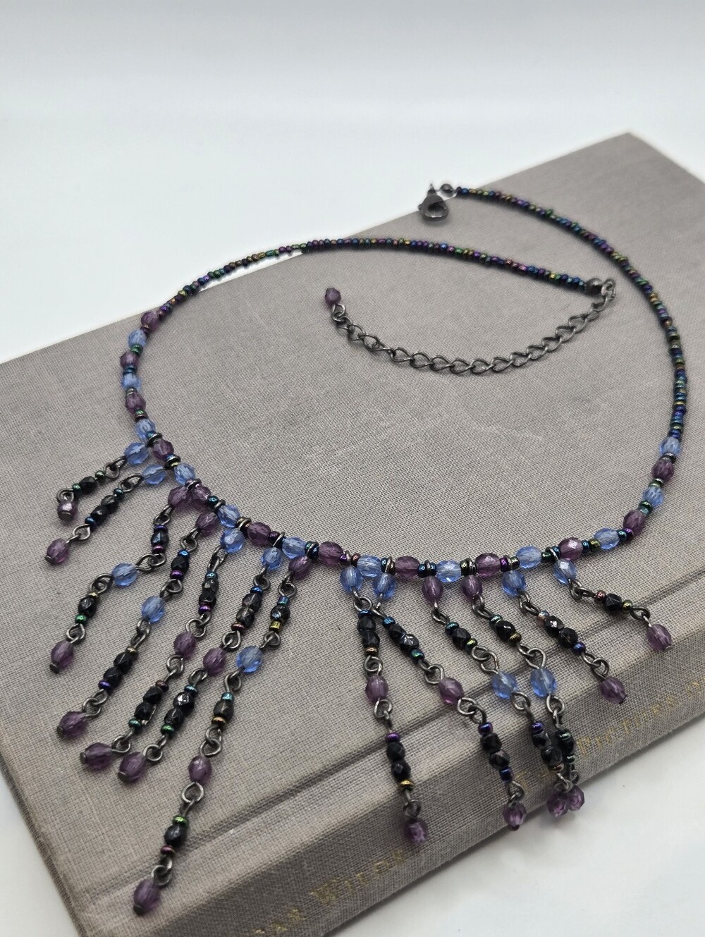 Y2k 90s Torque Choker Necklace Beaded Beachy Boho Mermaid Purple Blue
